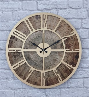 Markakanvas Eski Dünya Haritalı Duvar Saati   (Çap 50 cm - Çap 80 cm )