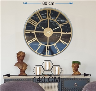 Markakanvas Gri  Metal Kasalı Mermer Desenli  Duvar Saati  ( Çap 50 cm -Çap 80 cm )