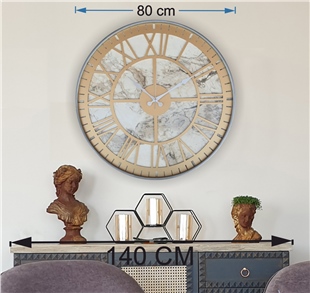 Markakanvas Gri Metal Kasalı Mermer Desenli  Duvar Saati  ( Çap 50 cm -Çap 80 cm )
