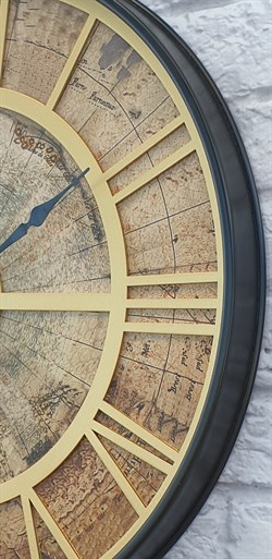 Markakanvas Metal Kasalı Eski Dünya Haritalı Duvar Saati 50cm
