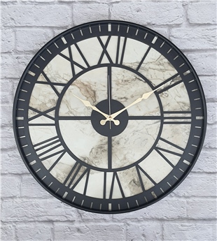 Markakanvas Siyah Metal Kasalı Mermer Desenli  Duvar Saati  ( Çap 50 cm -Çap 80 cm )