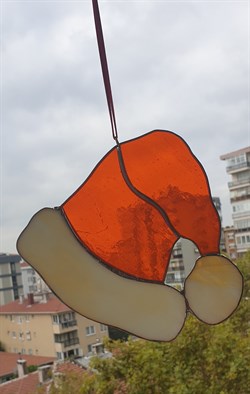 Markakanvas Turuncu ,beyaz Yılbaşı Şapkası cam vitray 16x16cm 